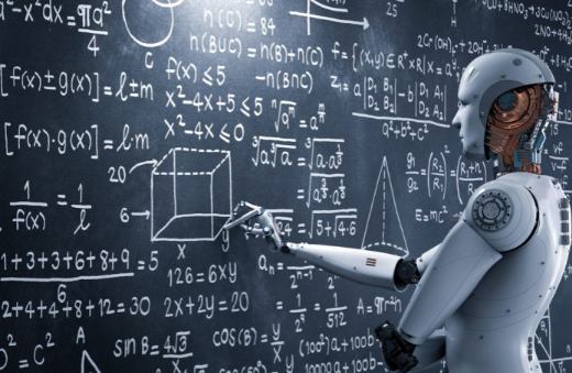 Image of a robot calculating equations on a chalkboard